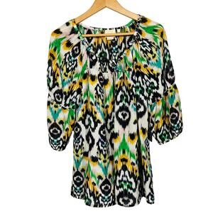Vanessa Virginia x Anthropologie SCoop Neck Blouse 3/4 Sleeve Mod Print - S